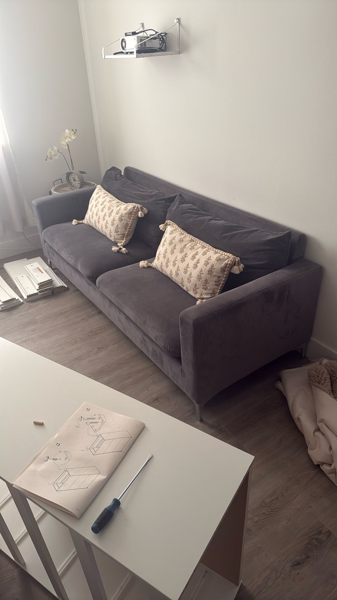 Gray Velvet Love Seat Sofa