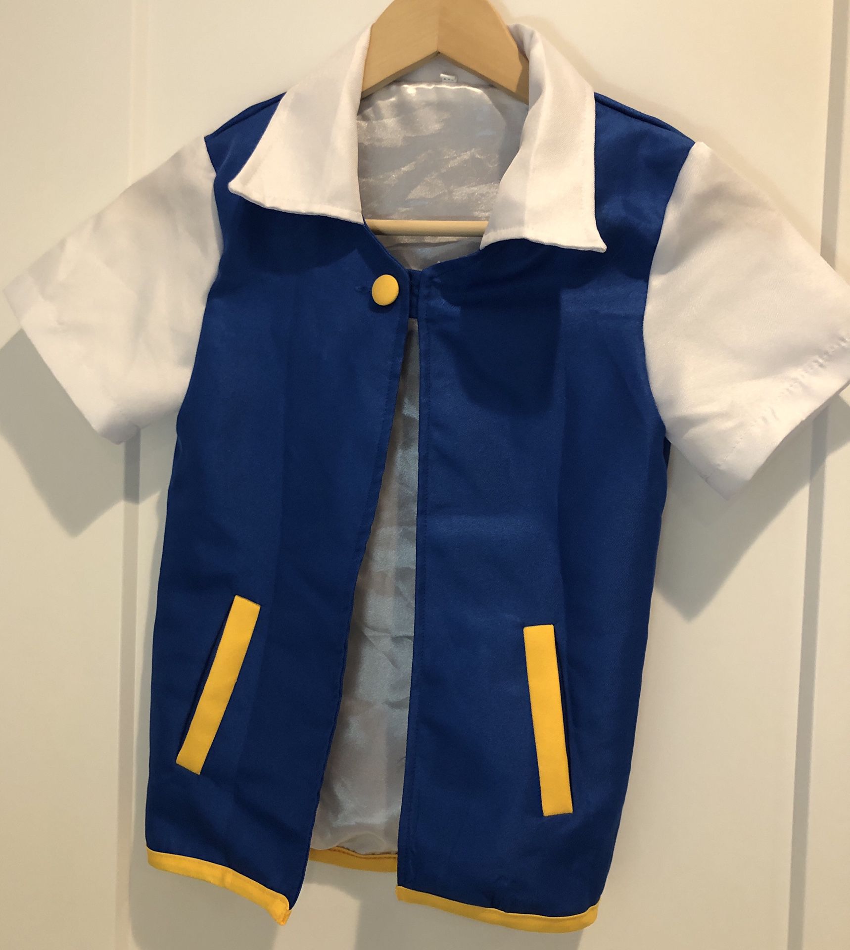 Anime Pokémon Ash Ketchum Short Sleeve Jacket Outfit Cosplay Kids Costume Vest Only