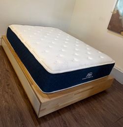 Full MANDAL Bed frame with storage, birch/white