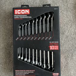 ICON WCLM-10 Professional Long Combination Wrench Set - Silver, 10 Pieces