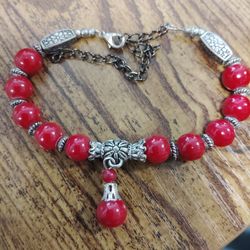 Silver and red bracelet