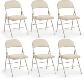Pack Leather Padded Folding Chair, Indoor Outdoor Portable Stackable Commercial Seat with Steel Frame, Capacity for Home, Office, Party, Comfy, Kahki