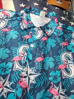 Seattle Mariners 100% Polyester Pink Flamingo Hawaiian Baseball Short Sleeve  shirt sz Med