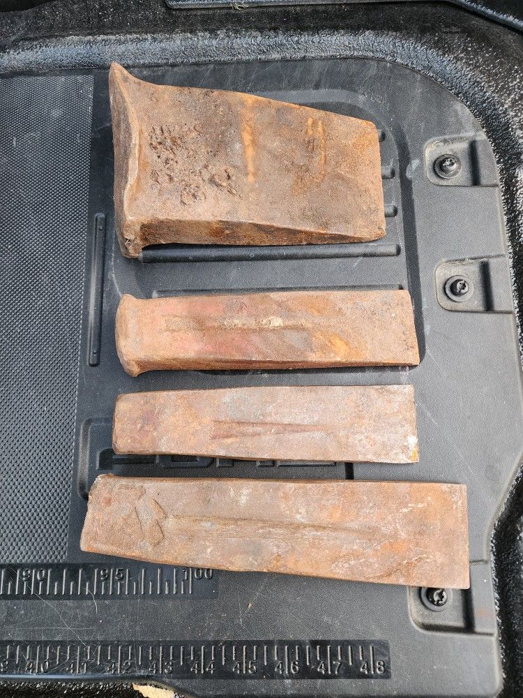 Vtg wood log splitting steel iron wedge set tool lot Warren