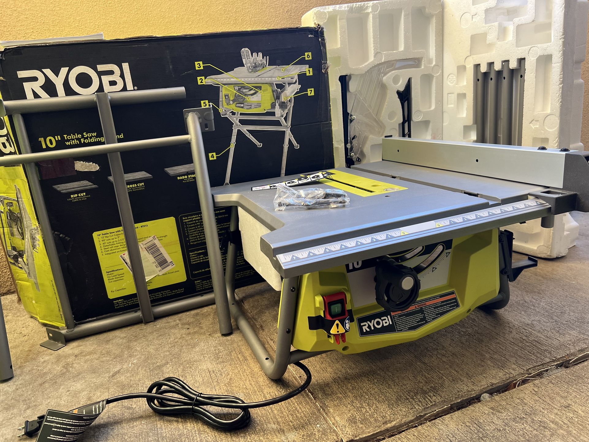 RYOBI 15 Amp 10 in. Compact Portable Corded Jobsite Table Saw with Folding Stand
