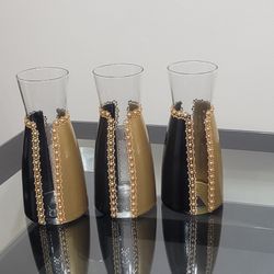 Handmade Glam Black And Gold Vases-Set Of 3