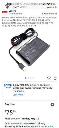Lenovo 135W Yellow Slim Tip ADL135SDC3A AC Adapter