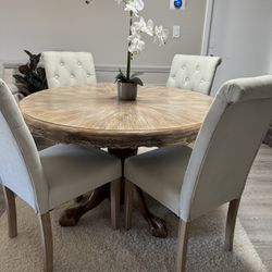 Round Distressed Dining Table And Chairs 