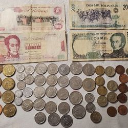 Venezuelan Paper Notes + Various European Coins