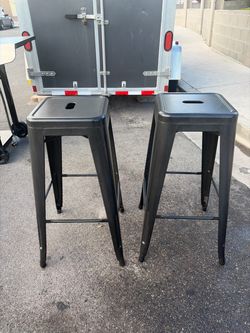 black metal industrial-style backless bar stool  set of 2