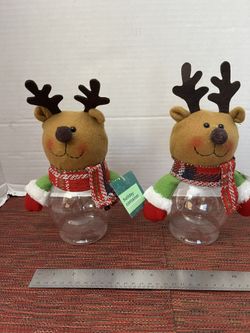 NEW Set 2 Character Felt Reideer Container Jars