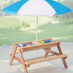 Kids 3-in-1 Sand Water Activity Table Outdoor Convertible Bench 2 Play Boxes Toy Set 37 x 35