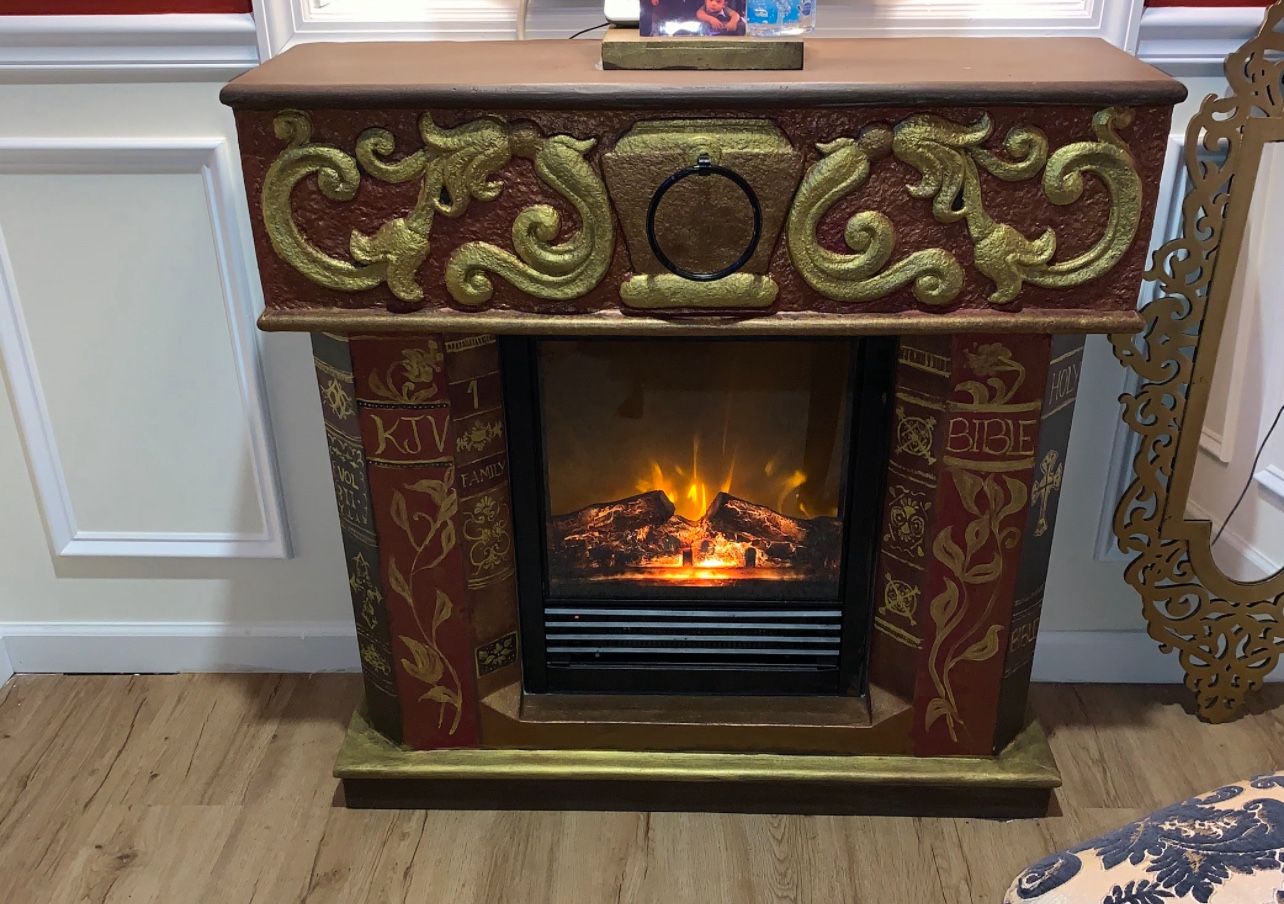 Home Office Set Of Book Council End Tables With Matching Electric Fireplace
