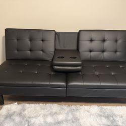 Adjustable Recliner Sleeper Sofa Bed with Dual Cup Holders for Living Room, Apartment, Office (Black)