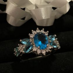 Genuine 4.0ctw  Blue & White Sapphire Ring 