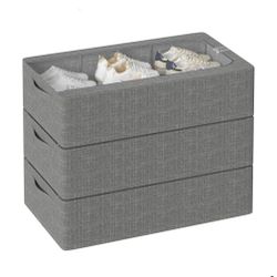 Under Bed Storage Bins with Metal Frame, Shoe Organizer for Closet with Large Clear Windw,Foldable Stackable Linen Fabric Clothes Organizer Bins (Dark