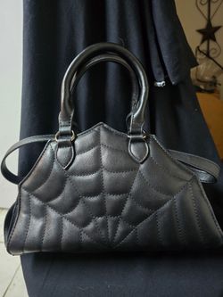 Black Quilted Spiderweb Satchel Handbag
