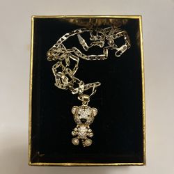 10k Gold Diamond Teddy Bear Necklace 