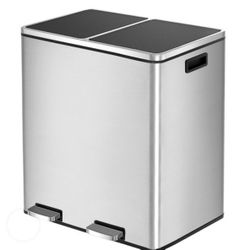 Kitchen Step Trash Can 60L- Stainless Steel, Recycle Bin, Dual Garbage Can With Lid