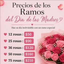 BEAUTIFUL MOTHERS DAY ARRANGEMENTS!
BEST PRICES
BELLOS ARREGLOS PARA EL DIA DE MAMA!
MEJORES PRECIOS