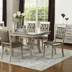 Brand New Silver 7pc Dining Table Set