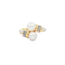 Ladies Pearl & Diamond 14k Yellow Gold Birthstone Ring Size 6 11055163