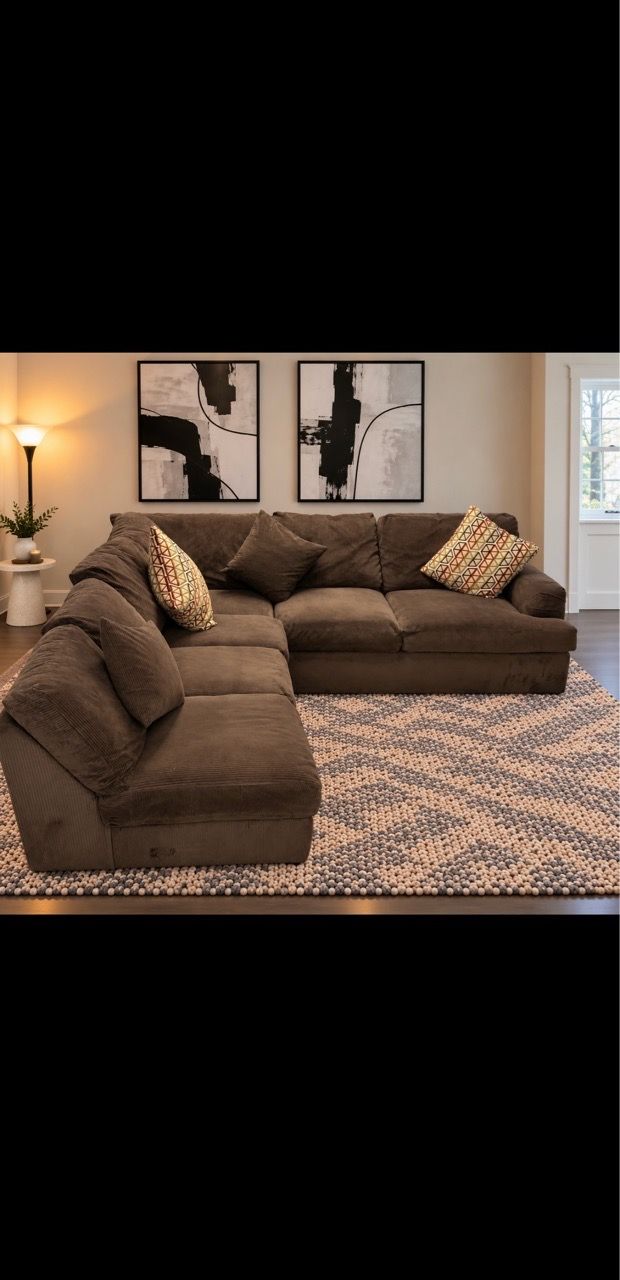 Chocolate brown corduroy L shape sectional couch ( Extra for delivery ...