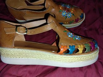 Leather platform huarache sandals