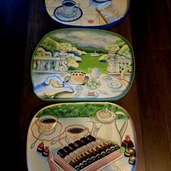 Vintage Paper Mache on Wood 3D Serving Trays Set of 3 Wall Decor