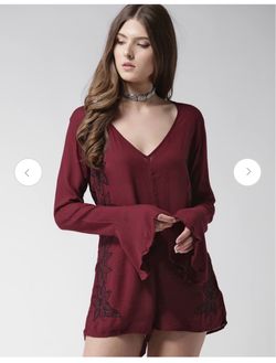 Burgundy Floral Embroidered Romper New Size L