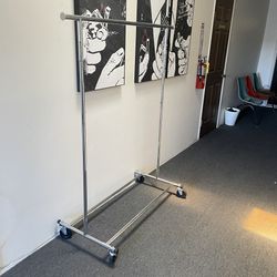 Metal Chrome Clothing Rack with Wheels