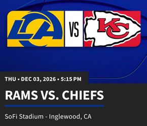 Rams vs chiefs December 3 Thursday 2 tickets sec 210 & 2 tickets Sec 309