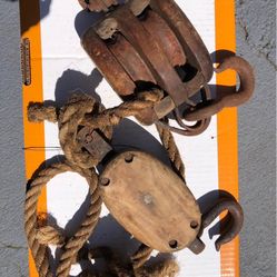 2 Antique Double Block Pulleys 