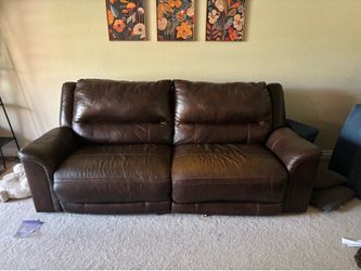 Ashley Furniture Dual-Power Reclining Leather Sofa – Motorized Headrests $475