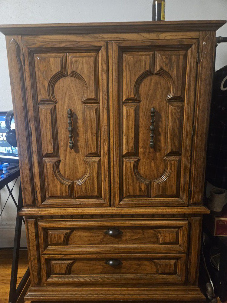 Armoire 1970s Antique Full Wood Construction 