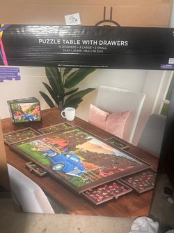 Puzzle table with 6 drawers Large