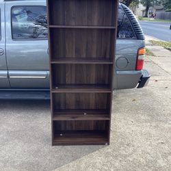 Brand New 5 Tier Bookshelves/Bookcase Storage Cabinet.( Walnut Color)Dimensions are;W-29-1/2”—D-11-1/2”—H-72”