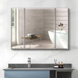 36in. W x 26 in. H Rectangular Medicine Cabinet with Mirror in Silver with Adjustable Shelves, Soft-Close