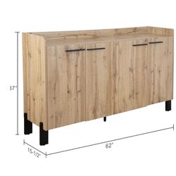 62" W Sideboard Storage Large Dining Server Cupboard Buffet Table w/ Two Storage Cabinets - Beige Oak