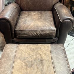 Leather Chair W Ottoman
