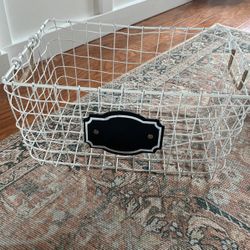 Large White Wire Basket With Chalkboard 