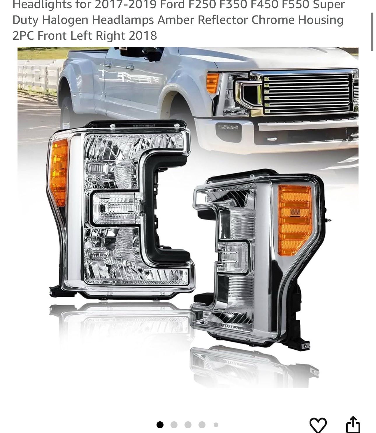 Headlights for 2017-2019 Ford F250 F350 F450 F550 Super Duty Halogen Headlamps Amber Reflector Chrome Housing 2PC Front Left Right 2018