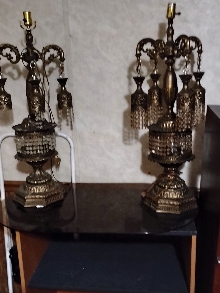 Loeveysky Hollywood Vintage Lamps With Prisms Crystal Stones
