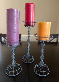 Set of 3 Muted Black Metal Pillar Candle Holders
