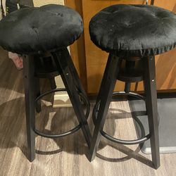 Two Bar Stool Set Lot Bundle With Cushion Seat Black Chairs