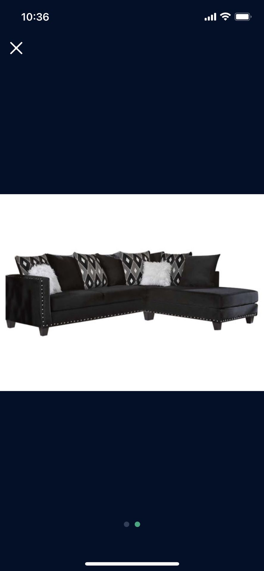 2 Piece Black Sectional Couch ( Throw Pillows Not Included )