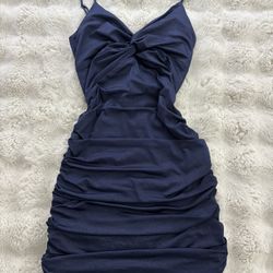 Blue Scrunched Mini Dress