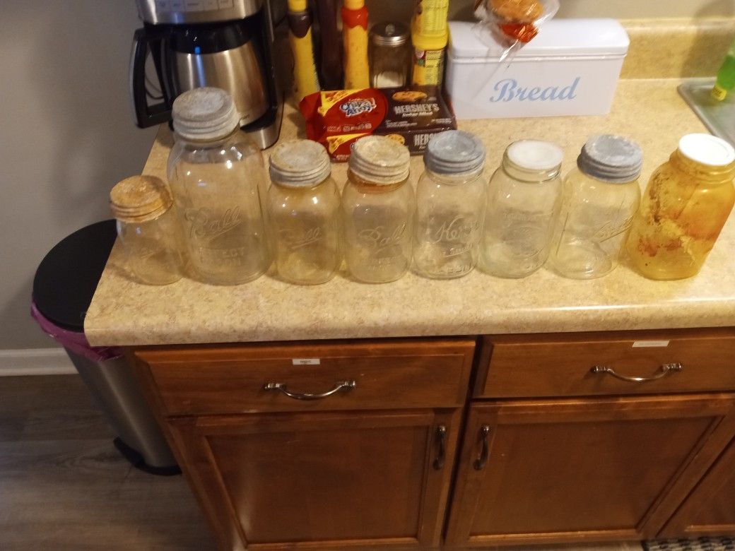 Old Mason Jar. S With The Metal Tops With The Glass Seals