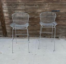 MCM Style Counter Height Metal Wire High Chairs / Bar Stools Set of 2