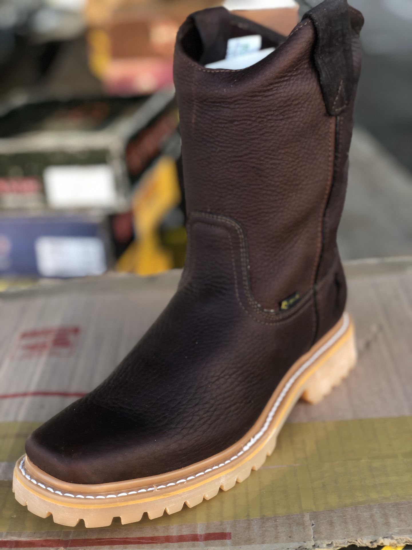 Squared toe work boot